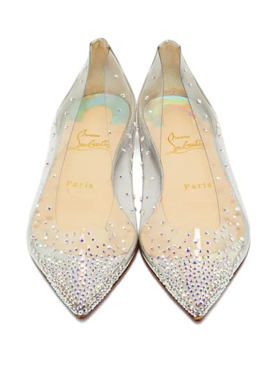 Pre-owned Christian Louboutin Degrassita Crystal-embellished Ballet Flats In White