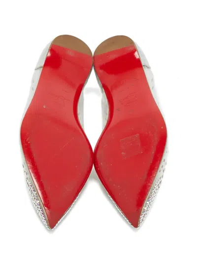 Pre-owned Christian Louboutin Degrassita Crystal-embellished Ballet Flats In White