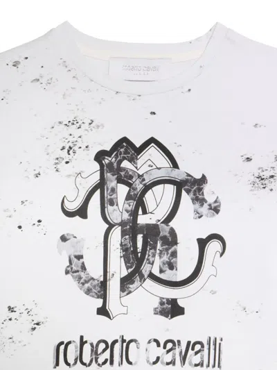 Roberto Cavalli Marbled-monogram T-shirt In White