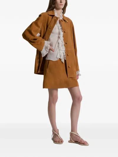 Alberta Ferretti Buttoned Goat Skin Jacket In Brown