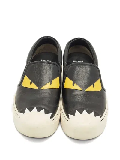 Pre-owned Fendi Monster Leather Sneaker In Black