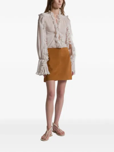Alberta Ferretti Leather Mini Skirt In Brown
