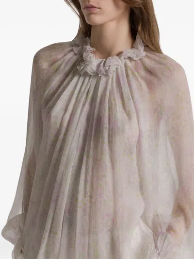 Alberta Ferretti Ruffled Floral Top In Multi