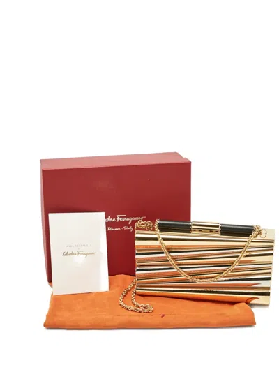Pre-owned Ferragamo X Sara Battaglia Metal Sinila Clutch Bag In Gold