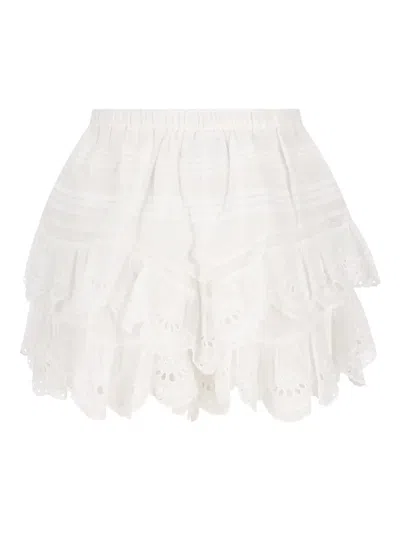Isabel Marant Ruffled Eyelet Mini Skirt In White