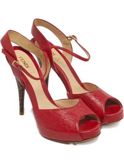 Pre-owned Fendi Peep-toe Leather Sandals In Red