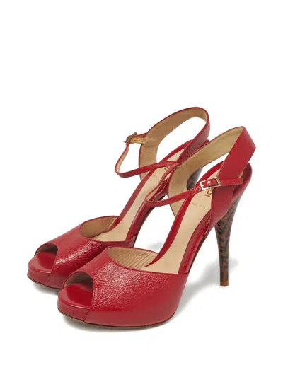 Pre-owned Fendi Peep-toe Leather Sandals In Red