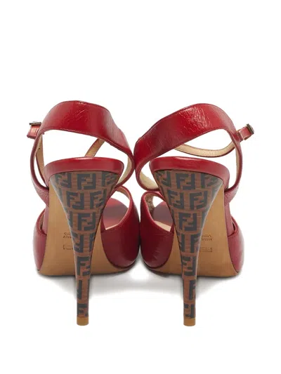 Pre-owned Fendi Peep-toe Leather Sandals In Red