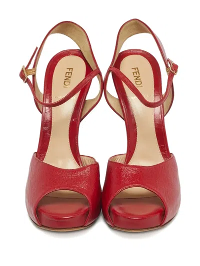 Pre-owned Fendi Peep-toe Leather Sandals In Red