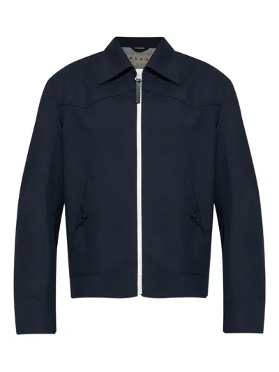 Marni Logo Patch Zip-up Jacket In Blue