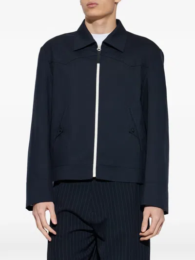 Marni Logo Patch Zip-up Jacket In Blue