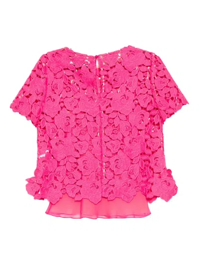 Oscar De La Renta Floral Lace Top In Pink