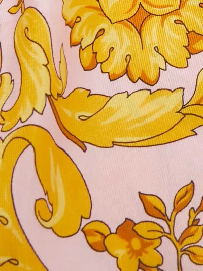Pre-owned Versace Barocco-print Silk Scrunchie In Yellow