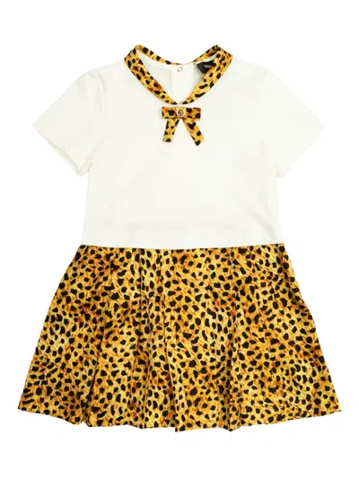 Versace Bow Leopard Print Dress In Yellow
