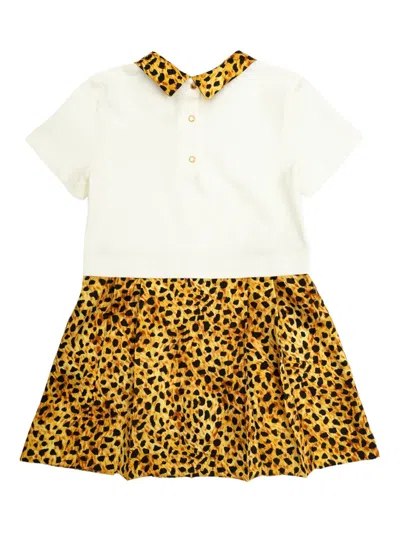 Versace Bow Leopard Print Dress In Yellow