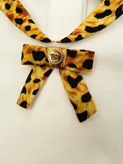 Versace Bow Leopard Print Dress In Yellow