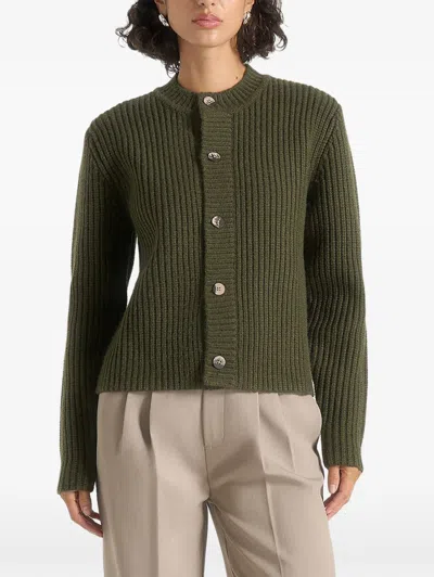 Manière De Voir Alix Crew-neck Ribbed Marble-button Cardigan In Green