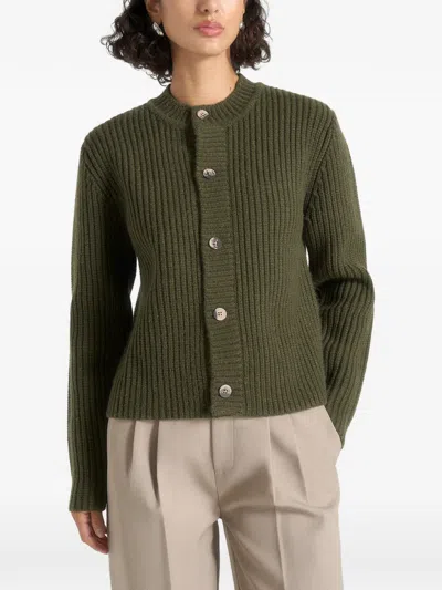 Manière De Voir Alix Crew-neck Ribbed Marble-button Cardigan In Green