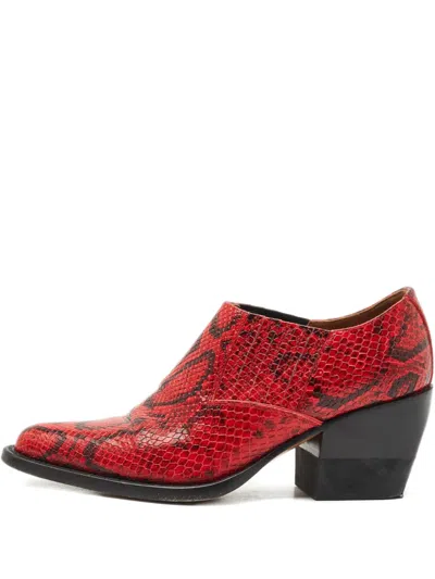 Pre-owned Chloé Rylee Snakeskin-embossed Leather Boots In Red