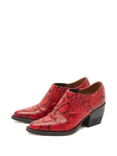 Pre-owned Chloé Rylee Snakeskin-embossed Leather Boots In Red