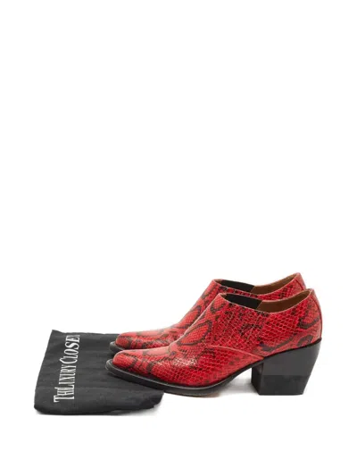 Pre-owned Chloé Rylee Snakeskin-embossed Leather Boots In Red