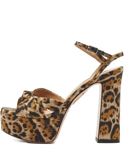 Pre-owned Aquazzura Baba Plateau Jacquard Platform Sandals In Brown