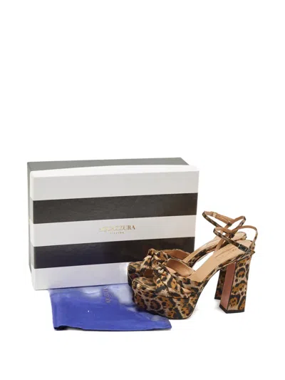 Pre-owned Aquazzura Baba Plateau Jacquard Platform Sandals In Brown