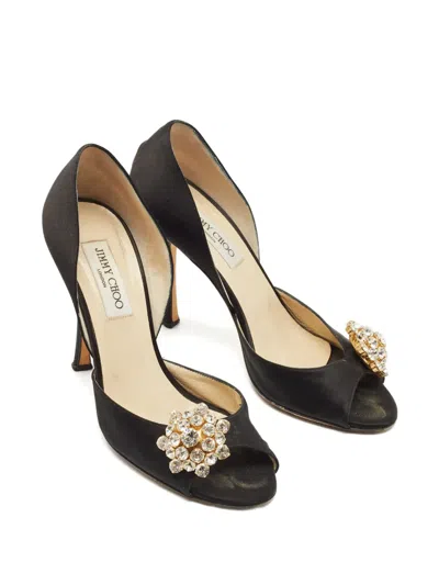 Pre-owned Jimmy Choo Satin Peep-toe Pumps In Black