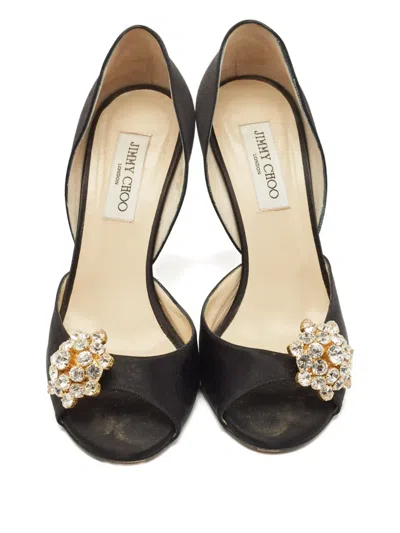 Pre-owned Jimmy Choo Satin Peep-toe Pumps In Black