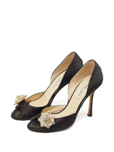 Pre-owned Jimmy Choo Satin Peep-toe Pumps In Black