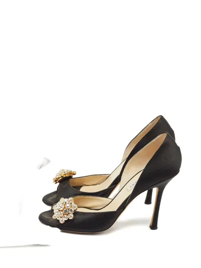Pre-owned Jimmy Choo Satin Peep-toe Pumps In Black