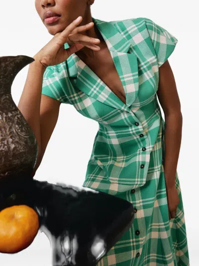 Rosie Assoulin Blazer Plaid Midi Dress In Green