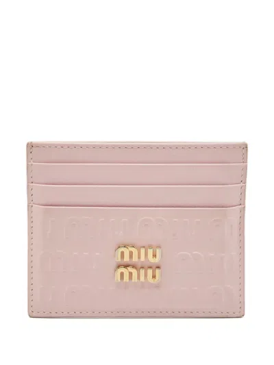 Pre-owned Miu Miu Embossed-monogram Card Holder In Pink