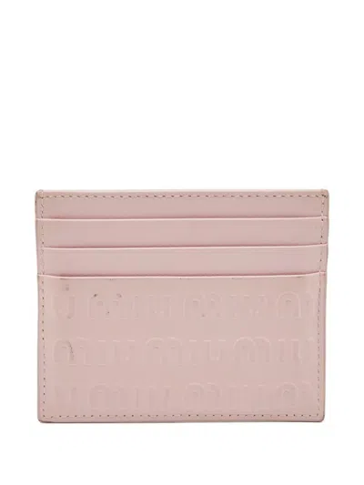 Pre-owned Miu Miu Embossed-monogram Card Holder In Pink