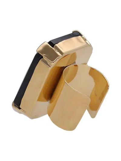 Pre-owned Krizia Gemstone Adjustable Ring In Black