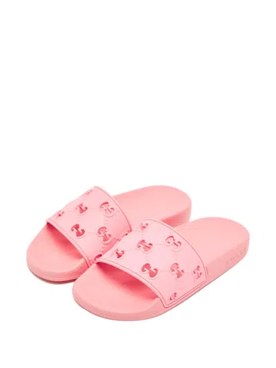 Pre-owned Gucci Gg-motif Slides In Pink