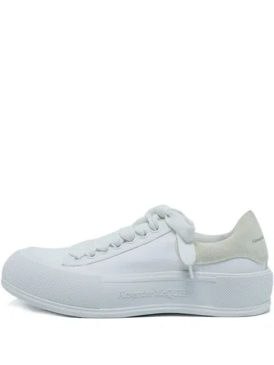 Pre-owned Alexander Mcqueen Plimsoll Canvas Suede-panel Sneakers In White