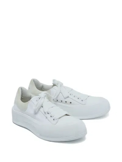 Pre-owned Alexander Mcqueen Plimsoll Canvas Suede-panel Sneakers In White
