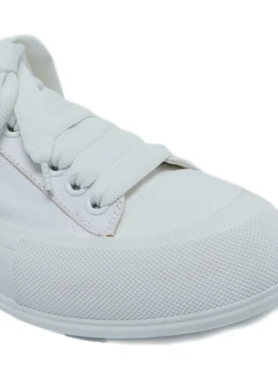 Pre-owned Alexander Mcqueen Plimsoll Canvas Suede-panel Sneakers In White