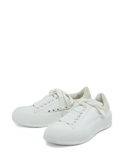 Pre-owned Alexander Mcqueen Plimsoll Canvas Suede-panel Sneakers In White