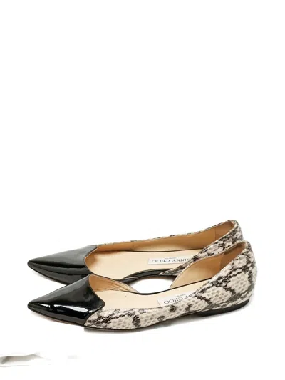 Pre-owned Jimmy Choo Python-embossed Pointed Flat Pumps In Black