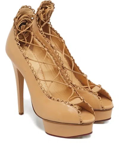 Pre-owned Charlotte Olympia Paloma Lace-up Platform Pumps In Neutral