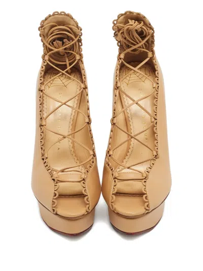 Pre-owned Charlotte Olympia Paloma Lace-up Platform Pumps In Neutral
