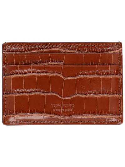 Tom Ford Compact Wallet Crocodile Embossed Texture In Orange