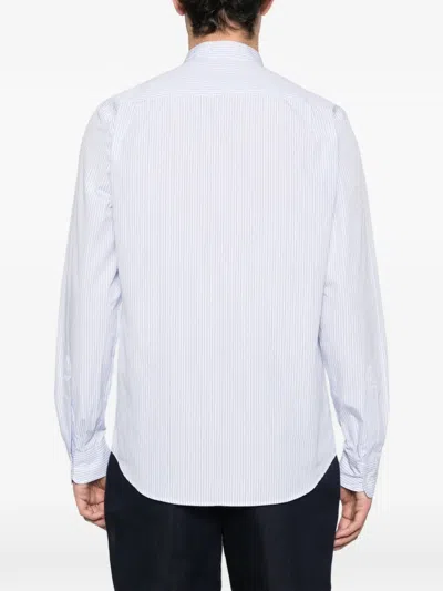Fursac Striped Collarless Shirt In Blue