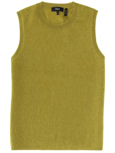 Theory Knit Top Ribbed Neckline And Hem Sleeveless In Green