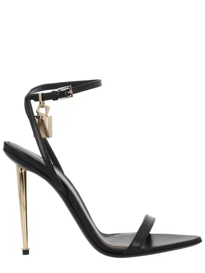 Tom Ford Black Sandals With Metal Heel And Padlock In Leather Woman In Black
