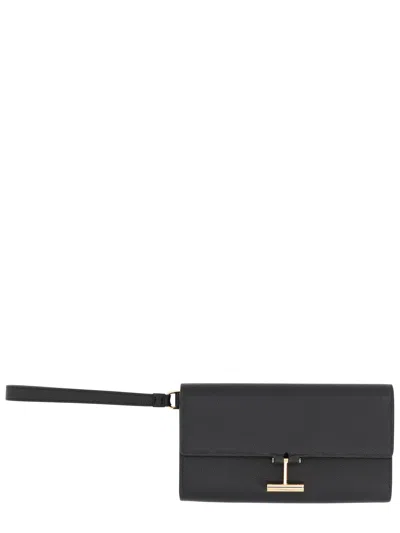 Tom Ford Rectangular Clutch Bag Metal Hardware Wrist Strap In Black