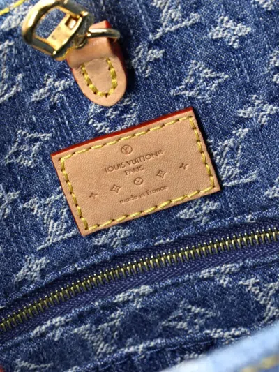 Pre-owned Louis Vuitton Onthego Monogram Denim Mm Tote Bag In Blue