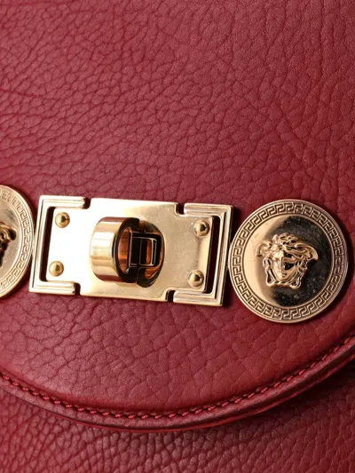 Pre-owned Versace Signature Bag Leather Large Satchel In Red